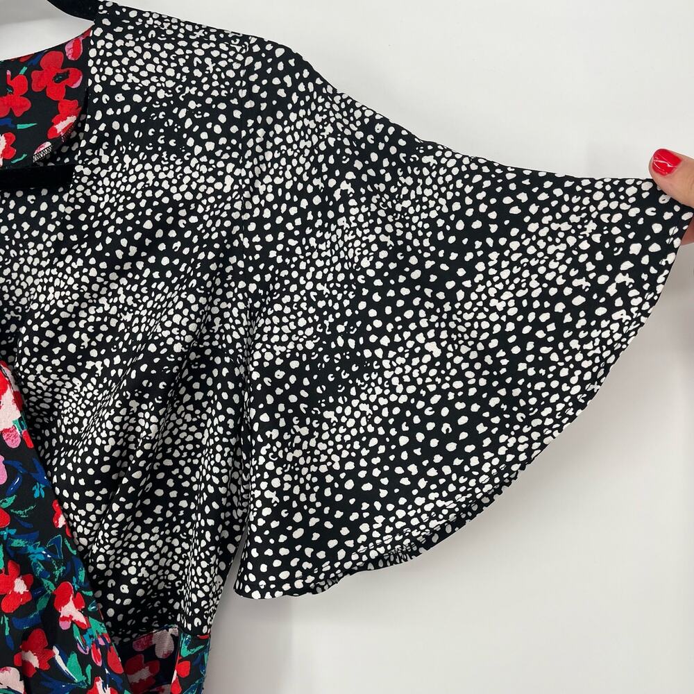 Vintage Simply Styled Wrap Dress Womens Small Mixed Print Floral Polka Dot Midi - Picture 10 of 12